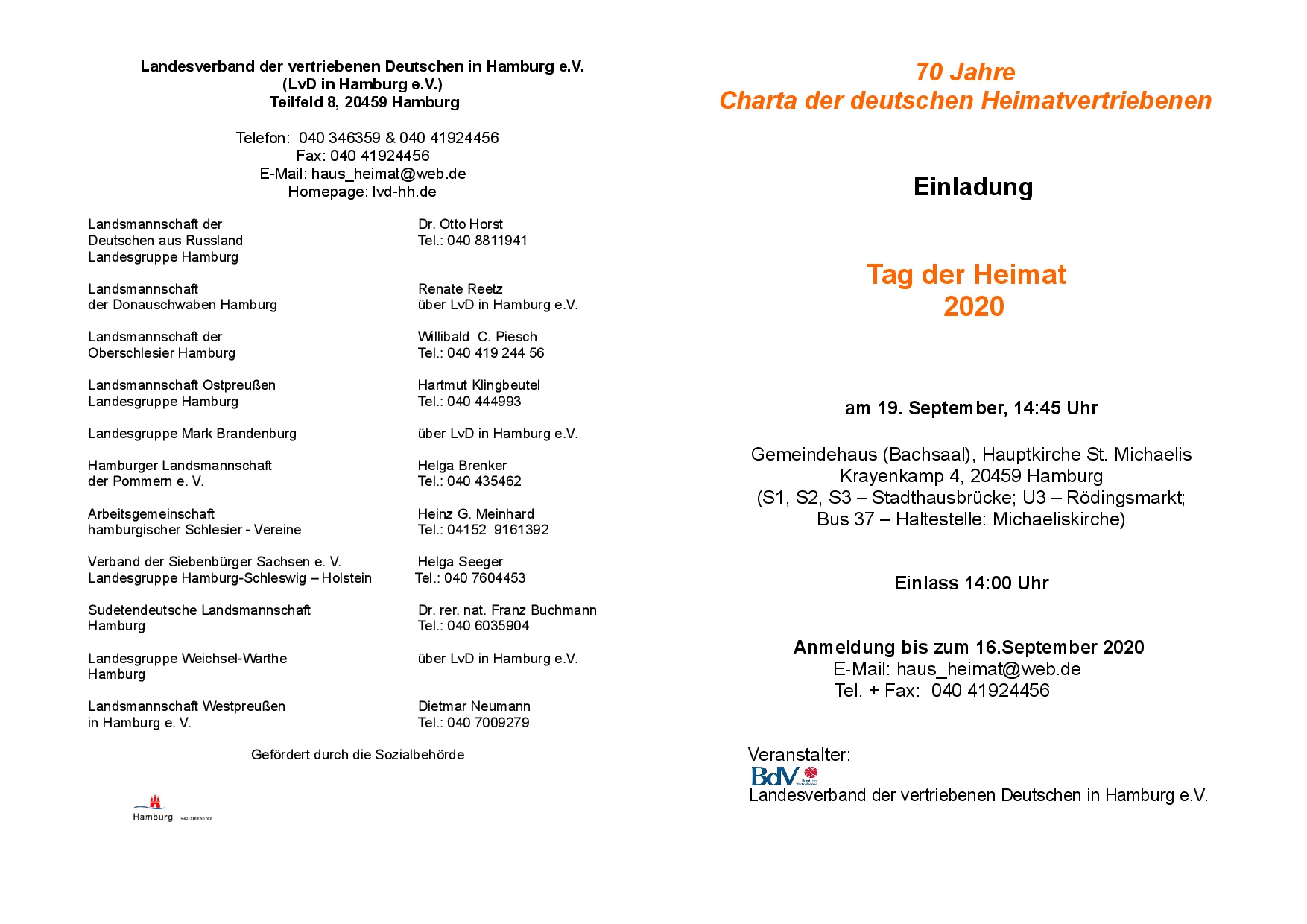 Einladung zum Tag der Heimat am 19.9.2020